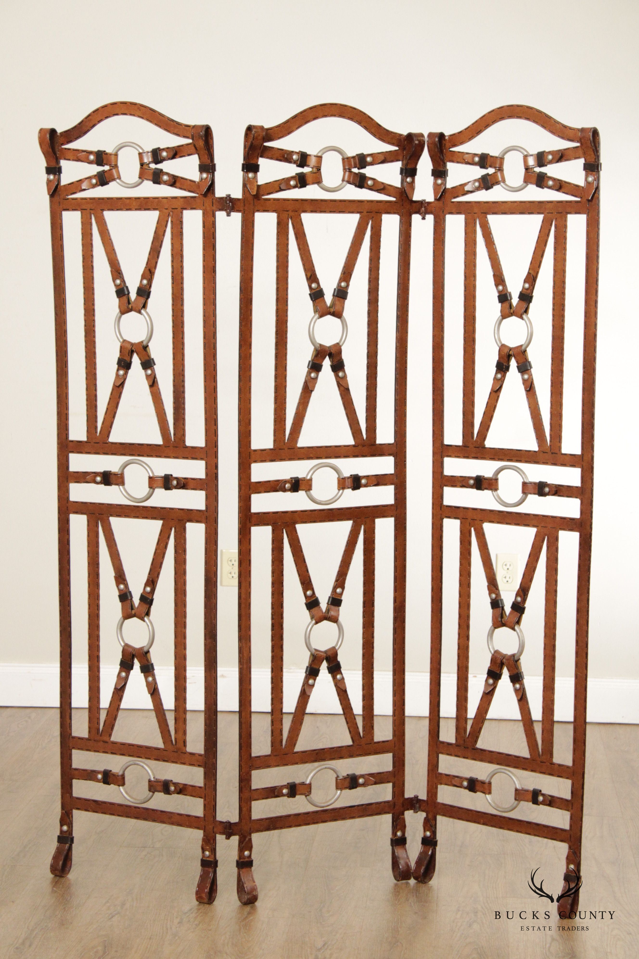 Steampunk Style Steel and Leather Room Divider