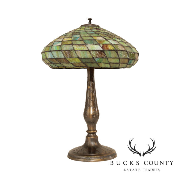 Art Nouveau Style Lamp with Art Glass Shade
