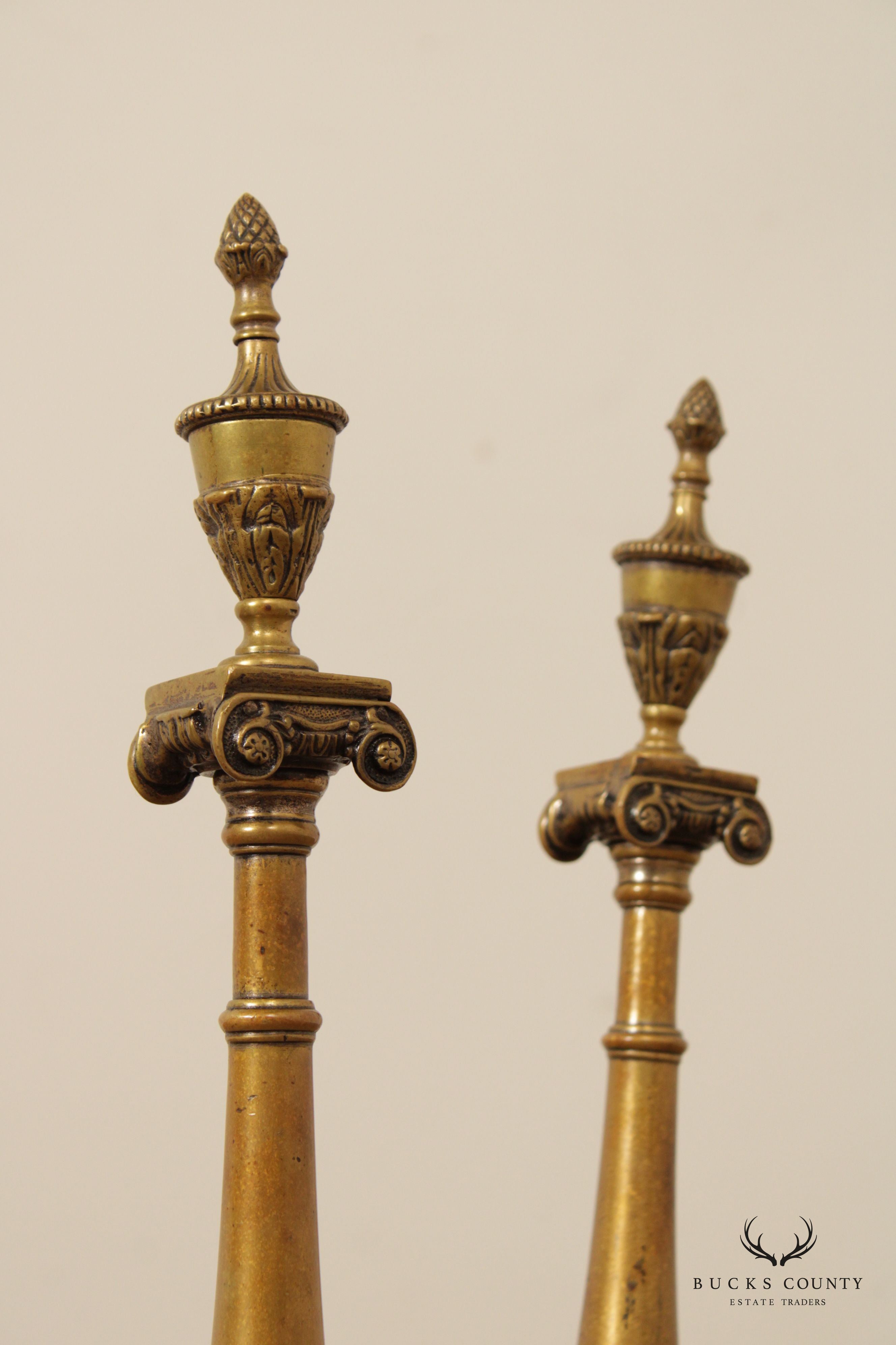 Federal Style Quality Pair of Brass Fireplace Andirons