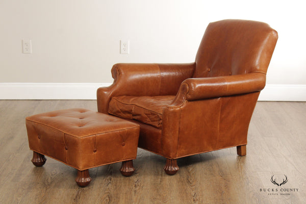ABC Carpet & Home Leather Lounge Chair and Ottoman