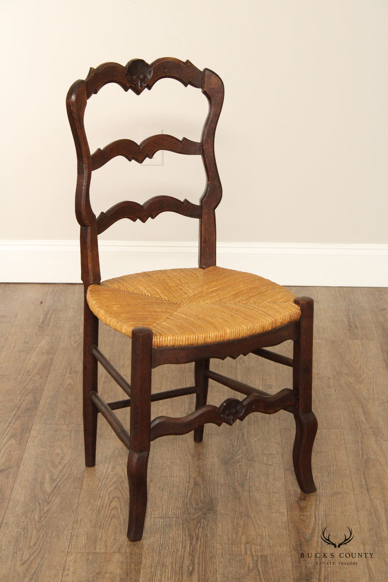 French Country Style Antique Ladder Back Set Of Six Rush Seat Dining Chairs