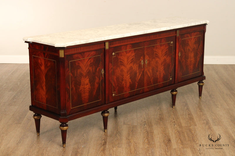French Louis XVI Style Flame Mahogany Marble Top Sideboard