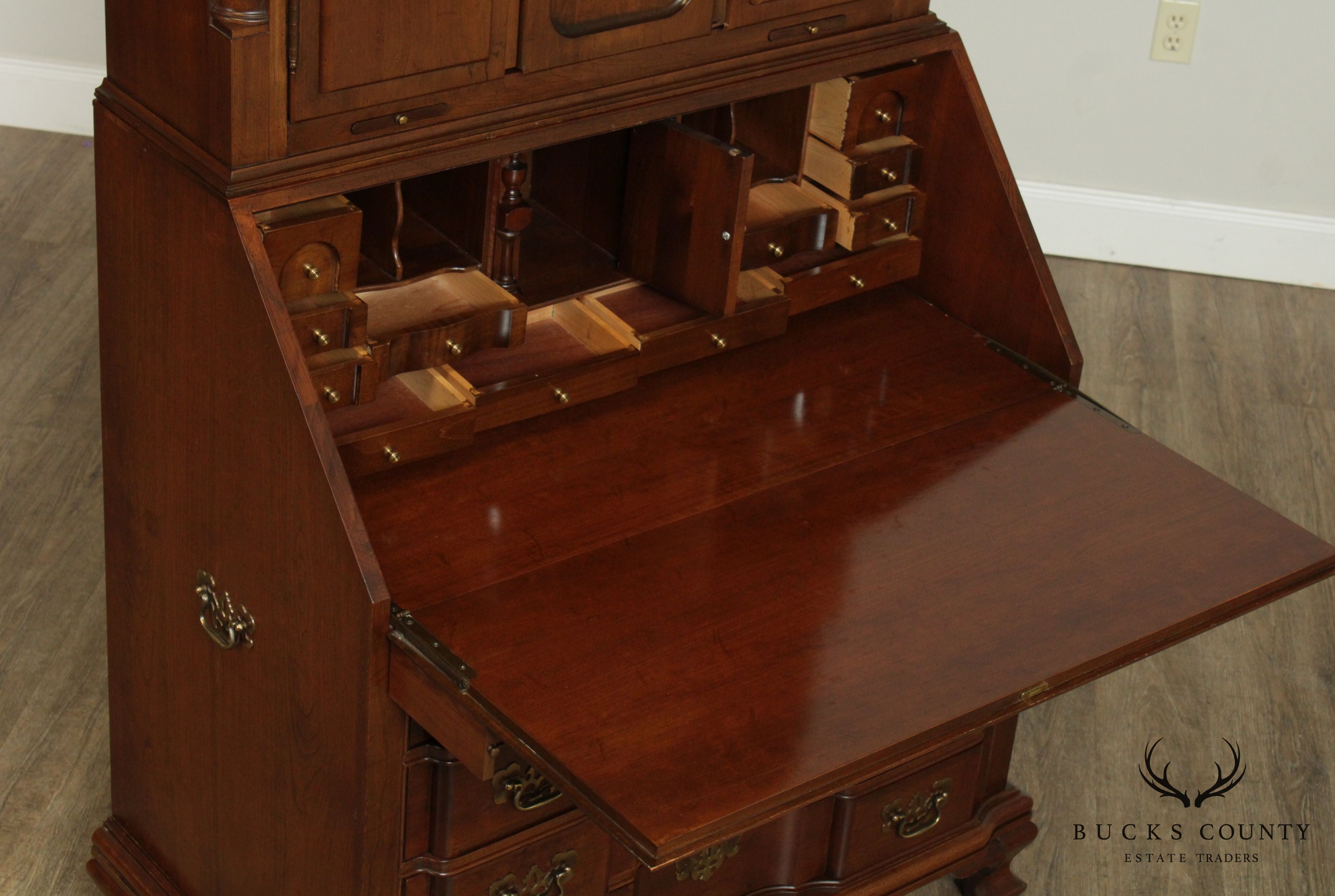 Maddox Chippendale Style Cherry Clock Front Secretary Desk