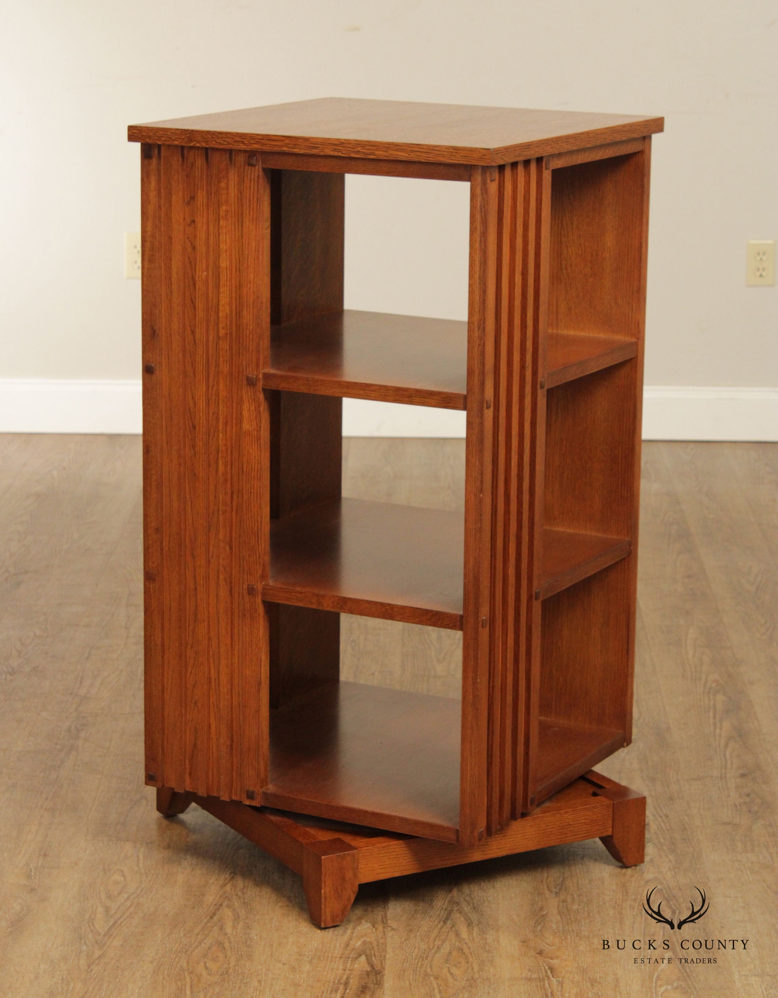 Mission Style Oak Revolving Three Tier Bookcase