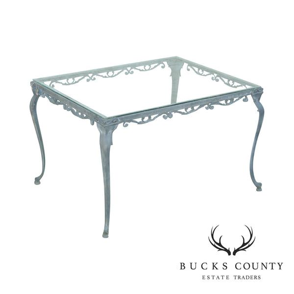 French Country Style Vintage Cast Aluminum Glass Top Garden, Patio Dining Table