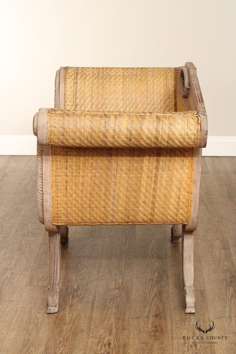 British Colonial Style Teak and Wicker Settee