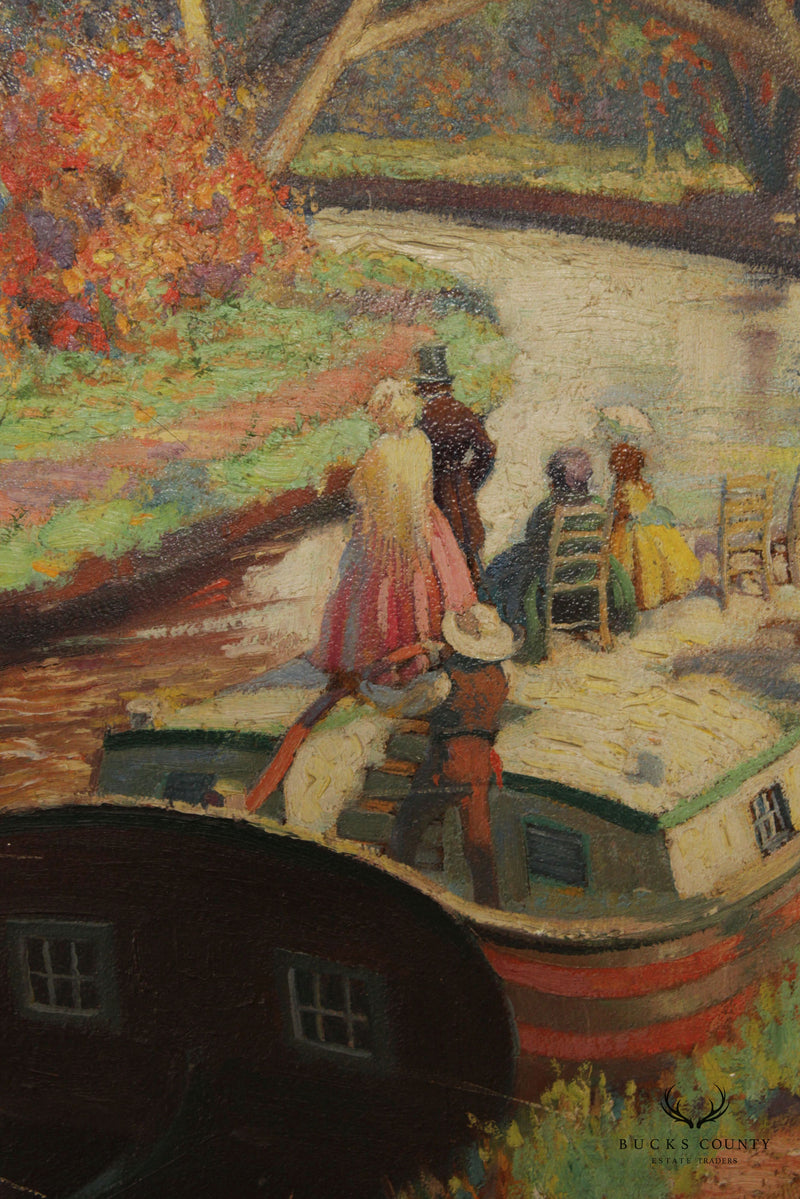 Manning de Villeneuve Lee Industrial River Landscape Original Oil Painting