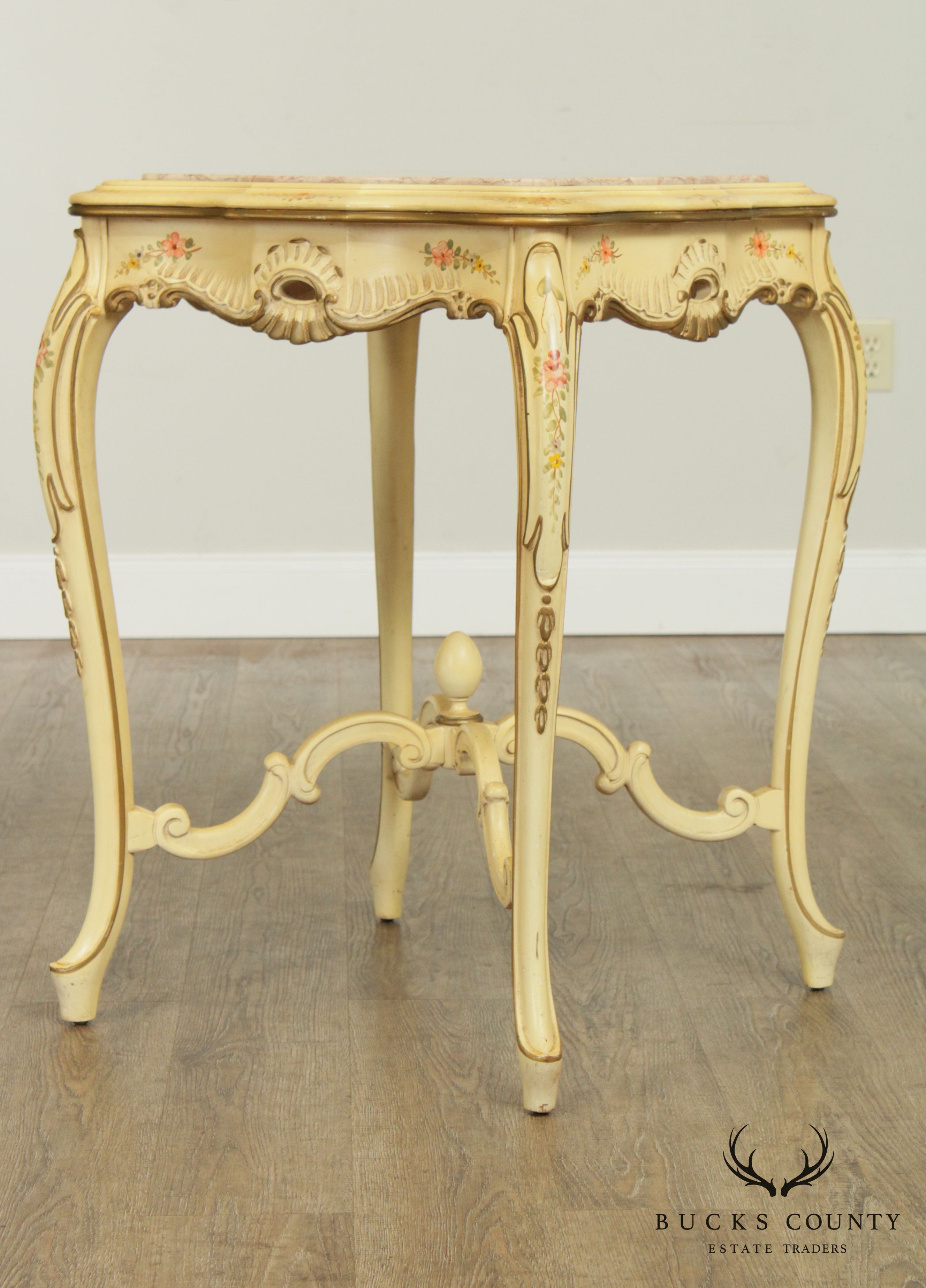 Vintage Italian Painted Marble Top Side Table