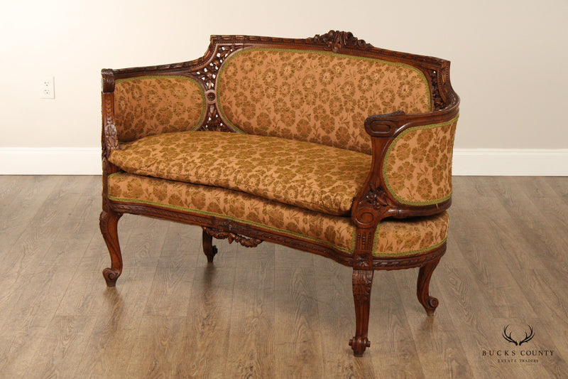 French Louis XV Style Antique Carved Walnut Loveseat Settee