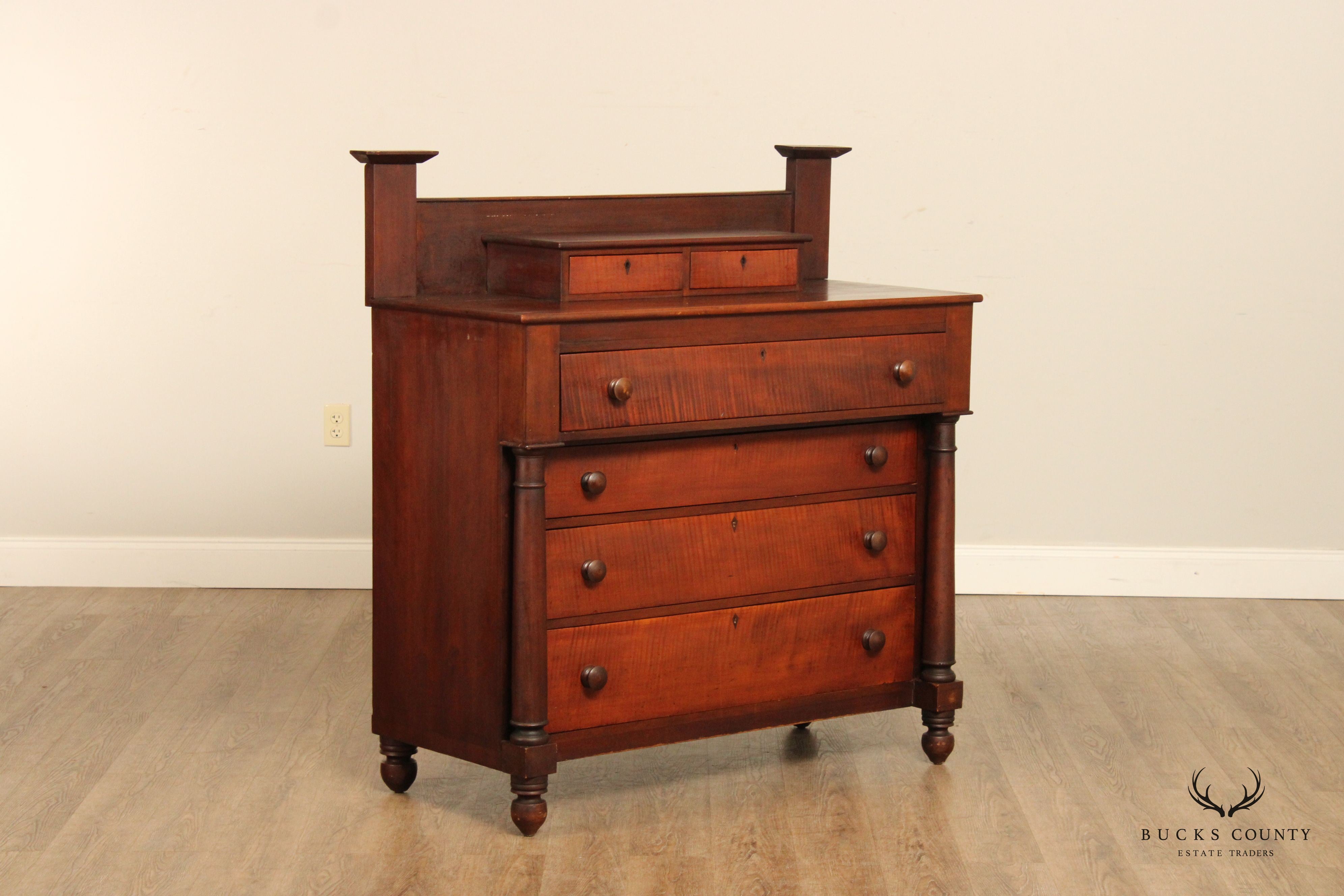 Antique Early 19th C. American Empire Tiger Maple Chest of Drawers