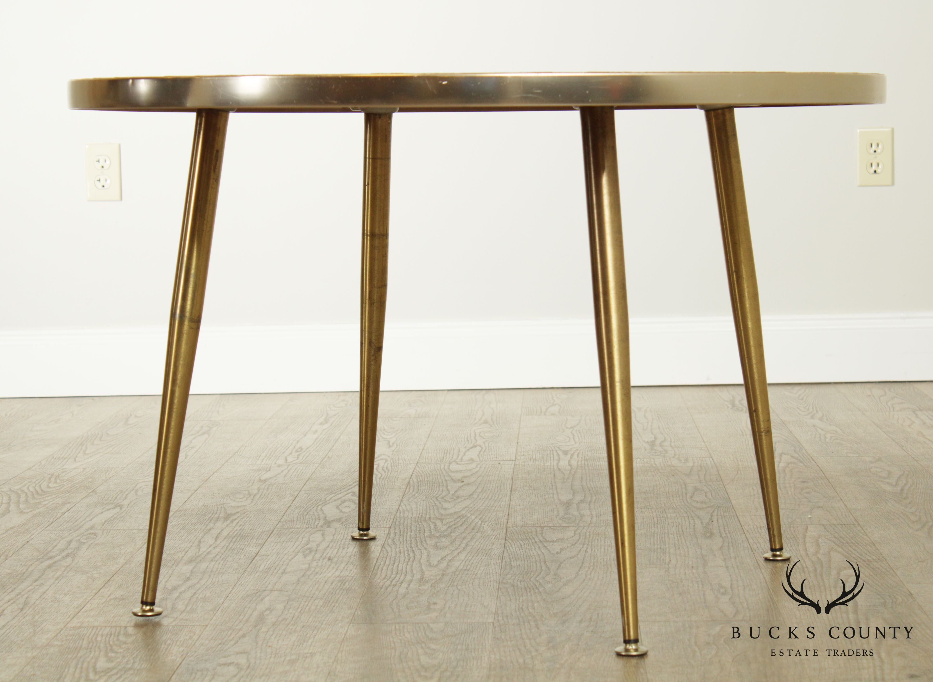 Mid-Century Modern Round Brass Faux Stone Coffee Table