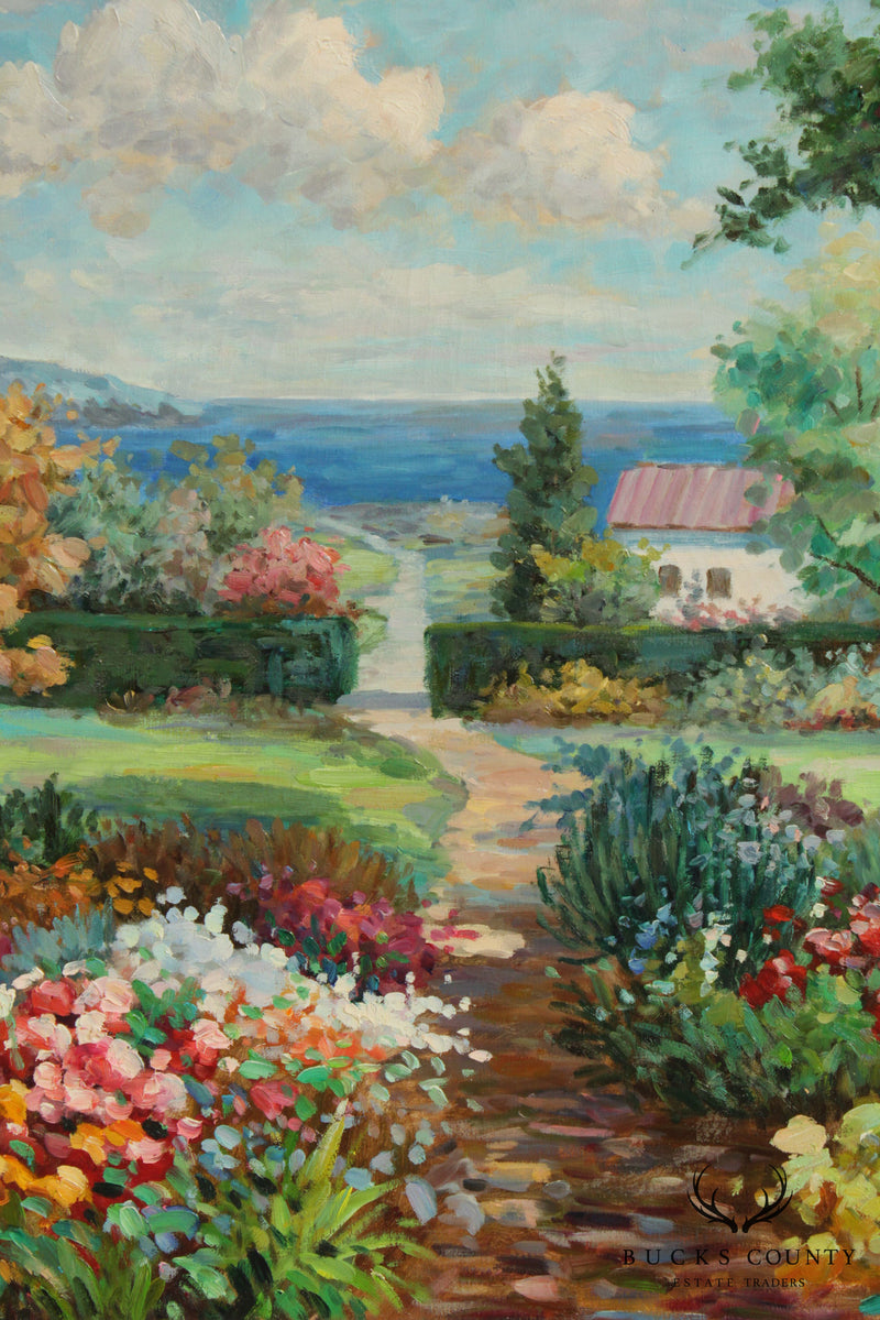 Vintage Impressionist Garden Landscape Oil Painting Signed