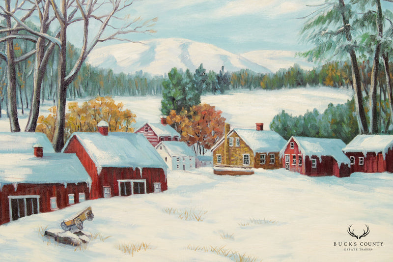 Ann Yost Whitesell 'The Red Barns' Winter Landscape Original Oil Painting