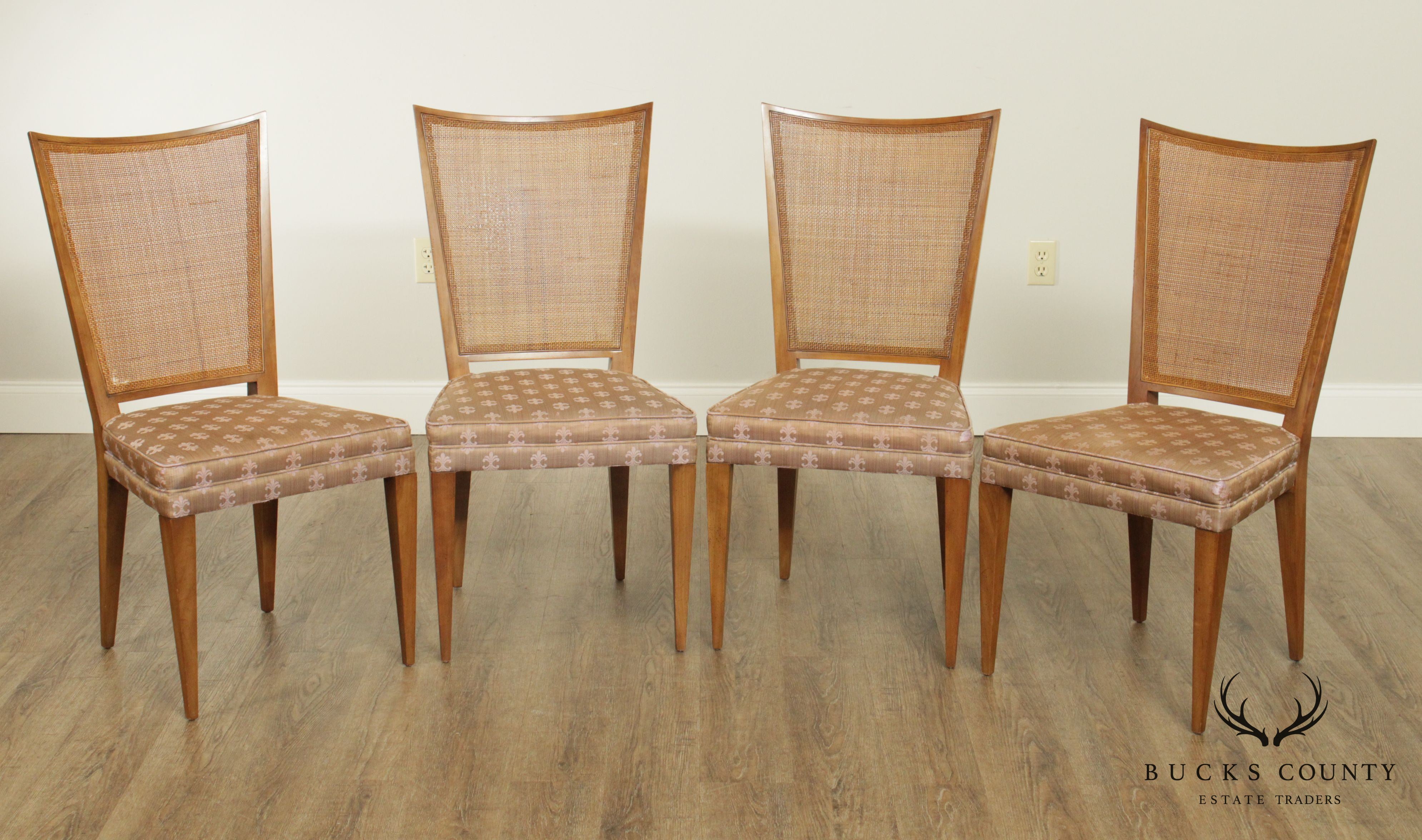 Mid Century Modern Set 4 Cane Back Dining Chairs