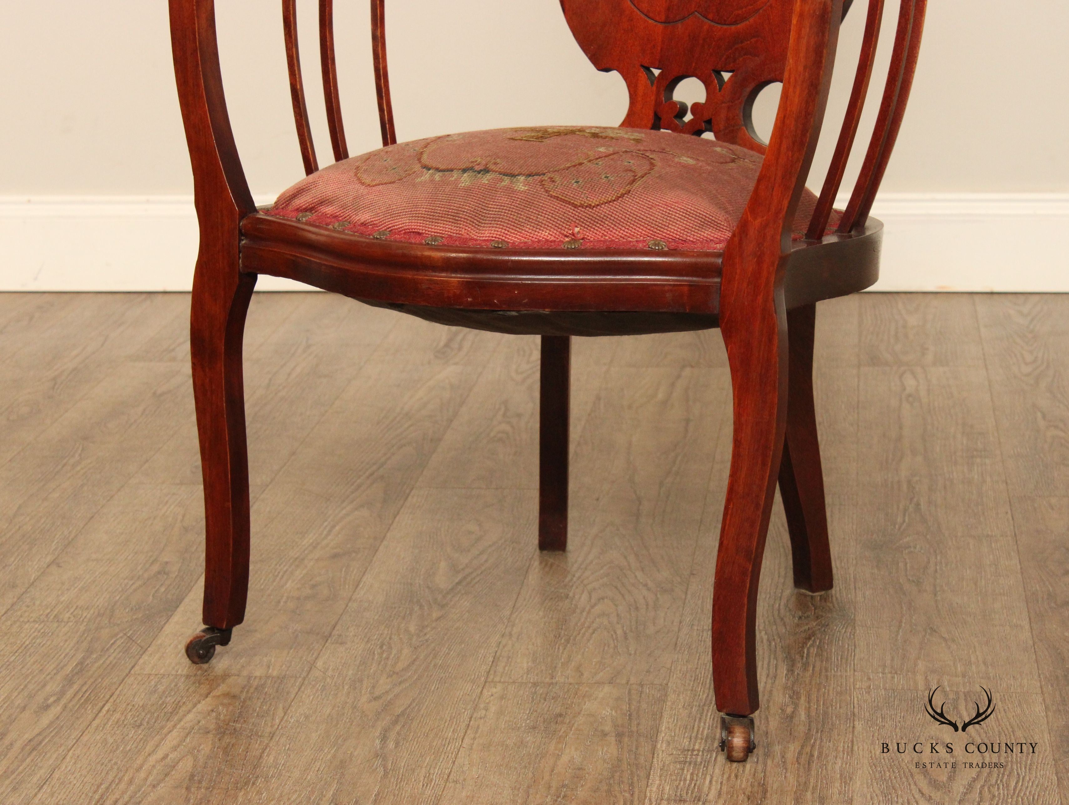 Antique Art Nouveau Carved Mahogany Armchair