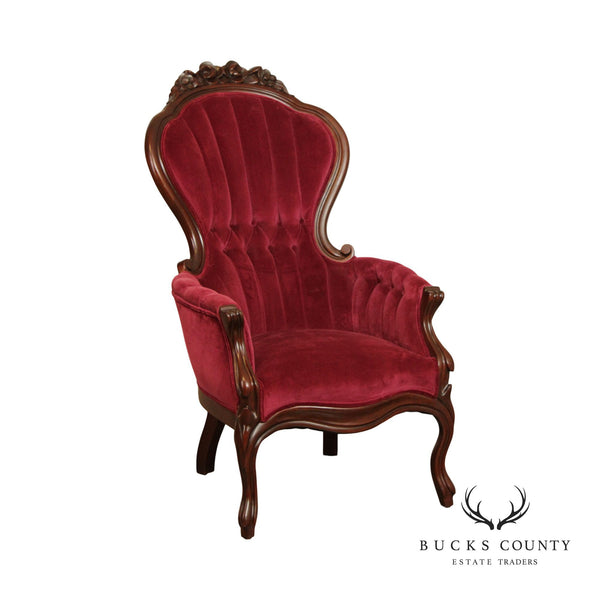 Victorian Rococo Revival Style Velvet Upholstered Parlor Chair