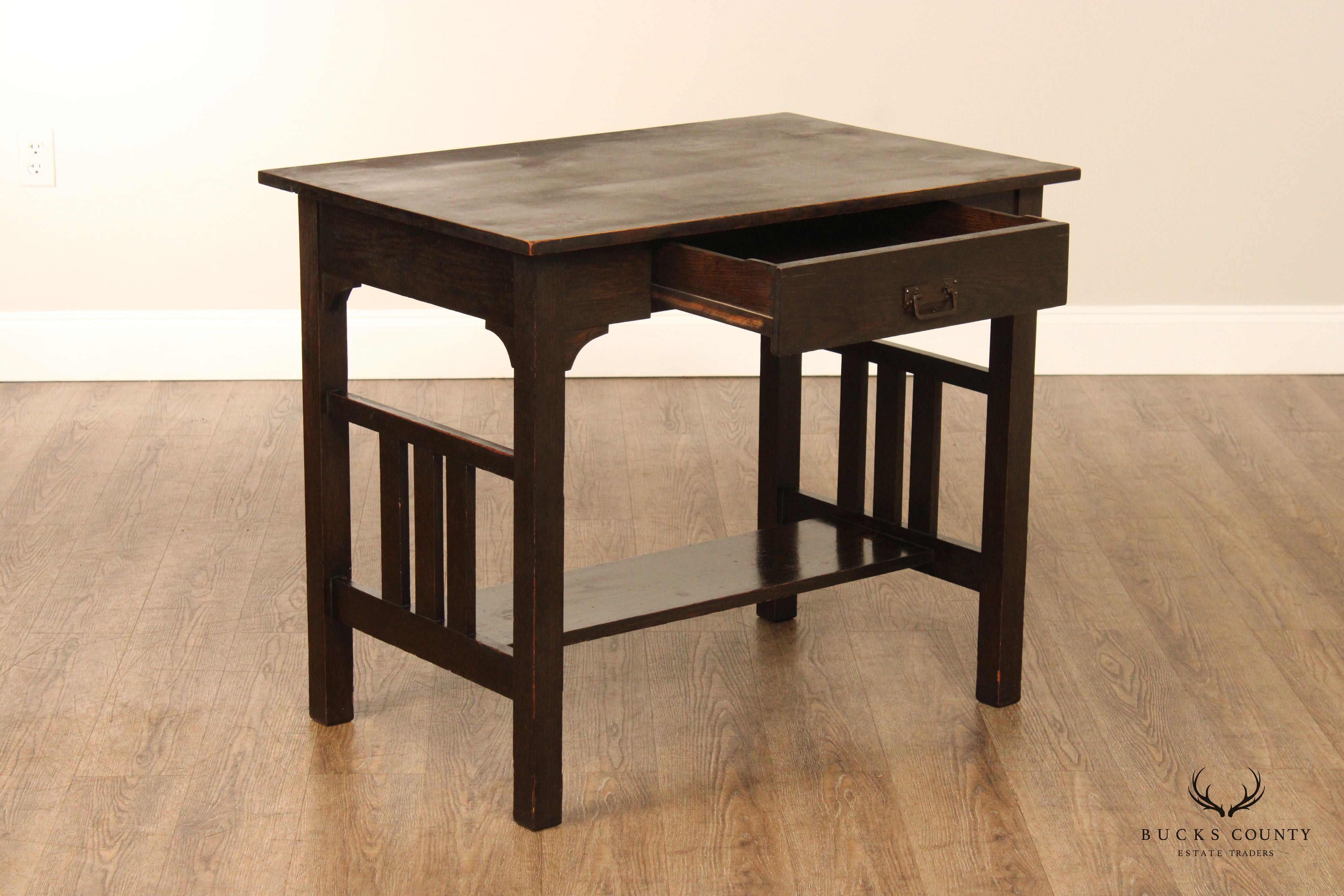 Antique Mission Oak Library Table Or Writing Desk