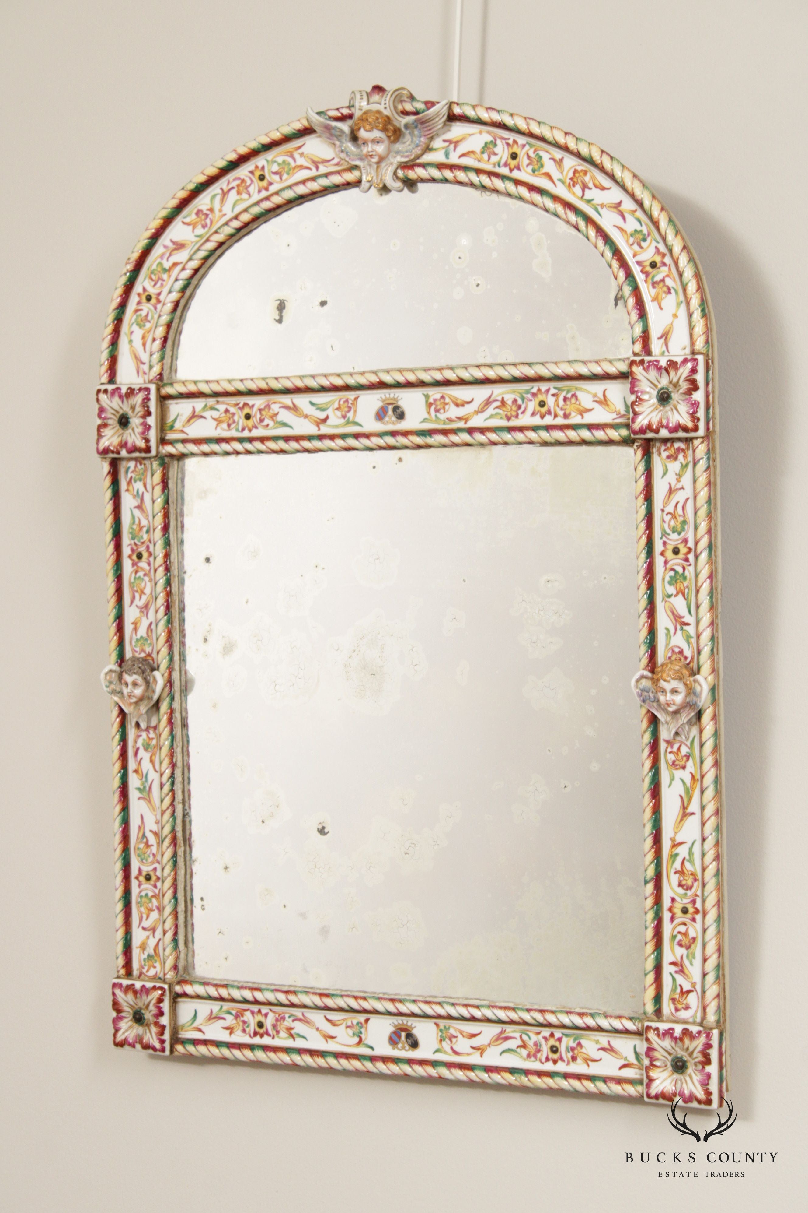 Antique Italian Porcelain Majolica Frame Wall Mirror