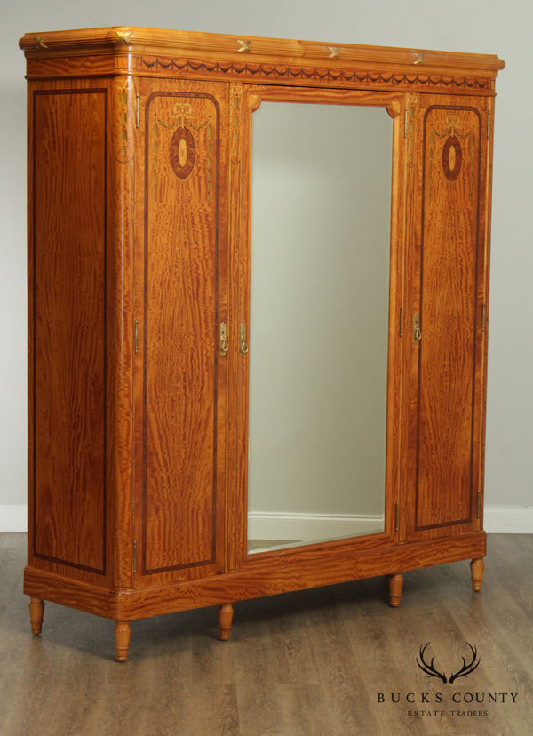 Antique French Louis XVI Marquetry Inlaid Satinwood 3 Door Armoire