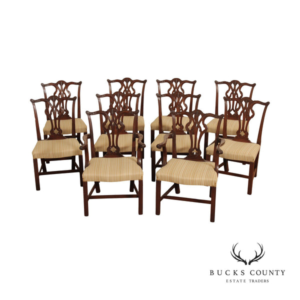 Chippendale Style Custom Quality Set of Ten Mahogany Dining Chairs