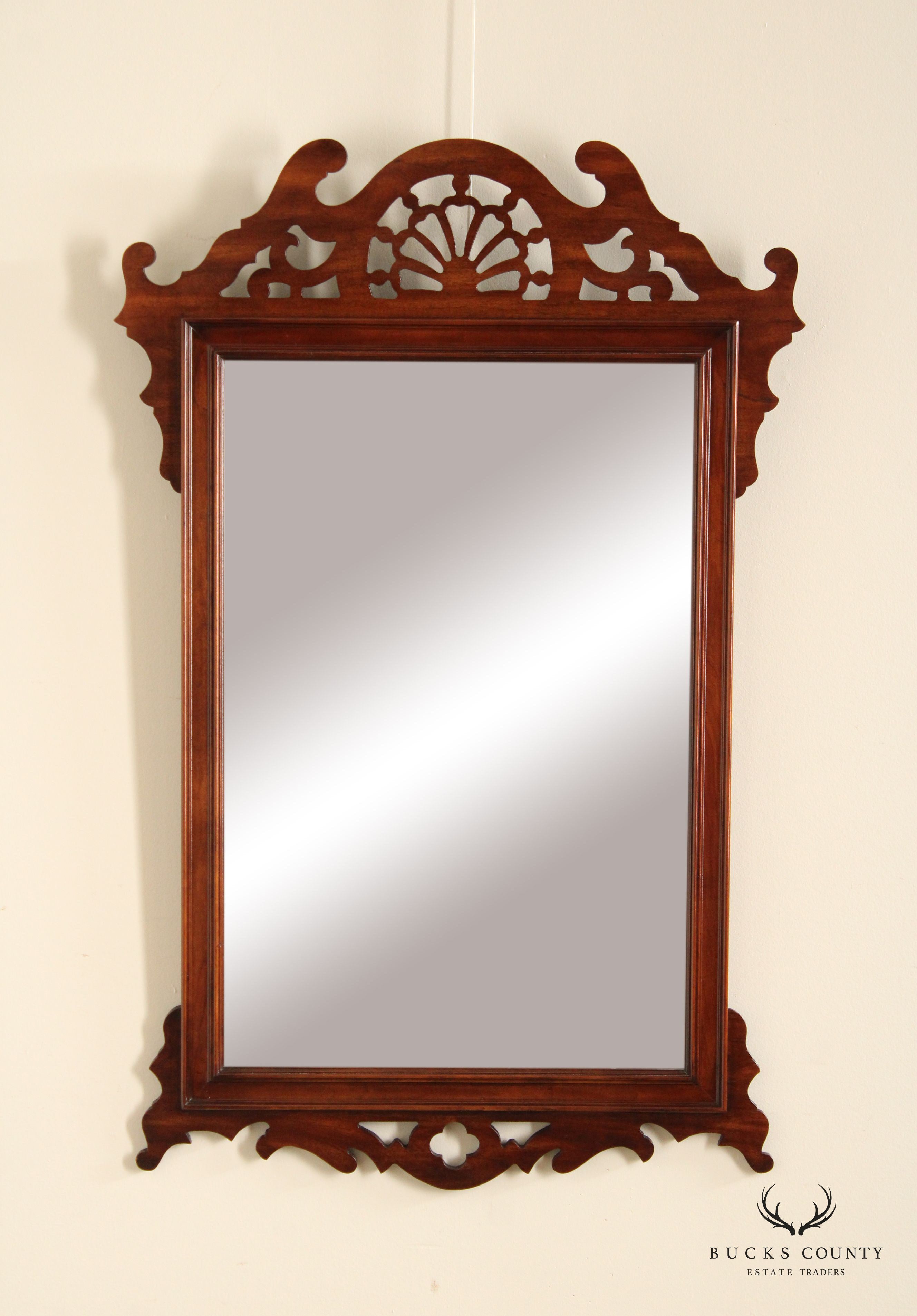 Chippendale Style Vintage Mahogany Fretwork Beveled Wall Mirror