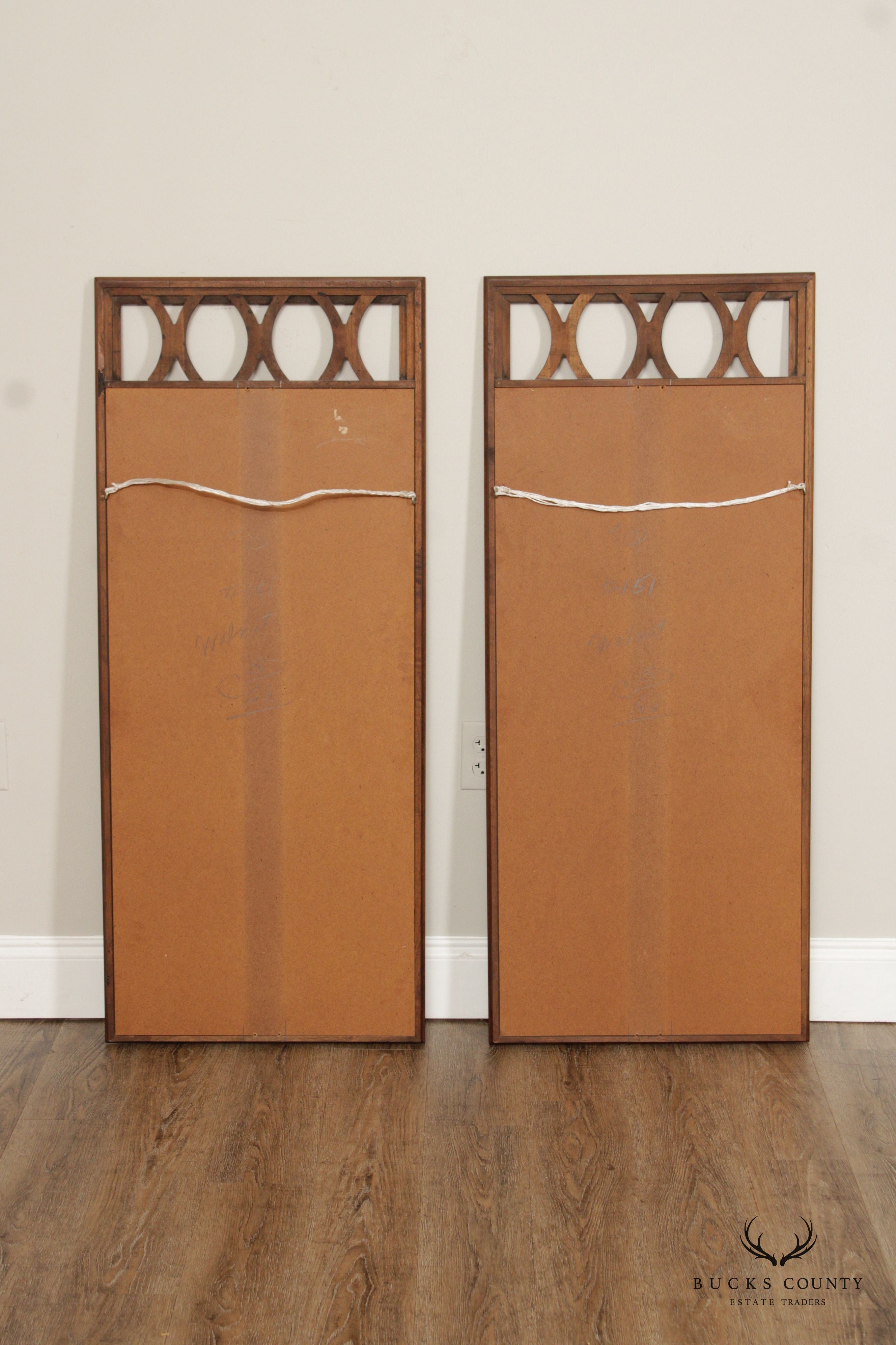 Mid Century Modern Pair of Walnut Frame Wall Mirrors