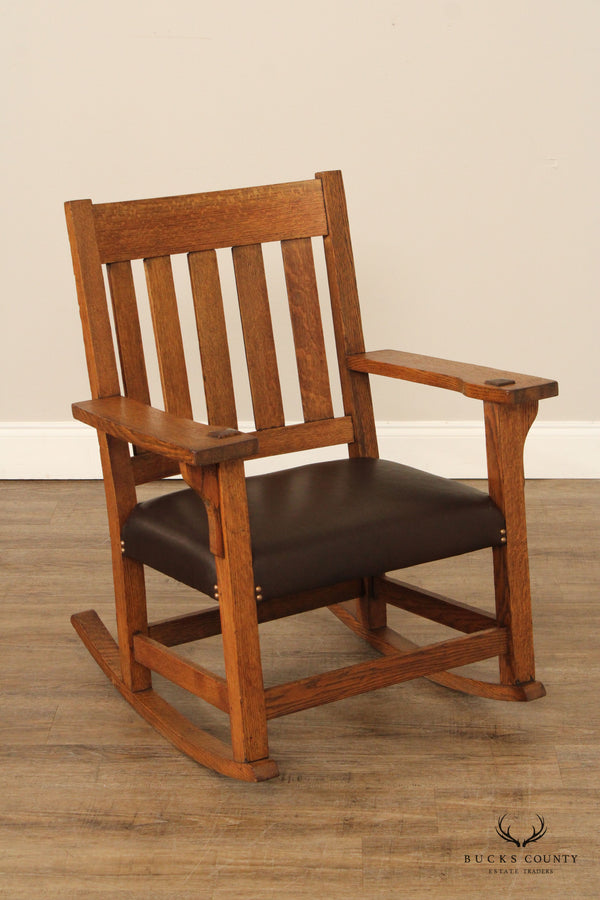 Antique Mission Oak and Leather Rocking Chair