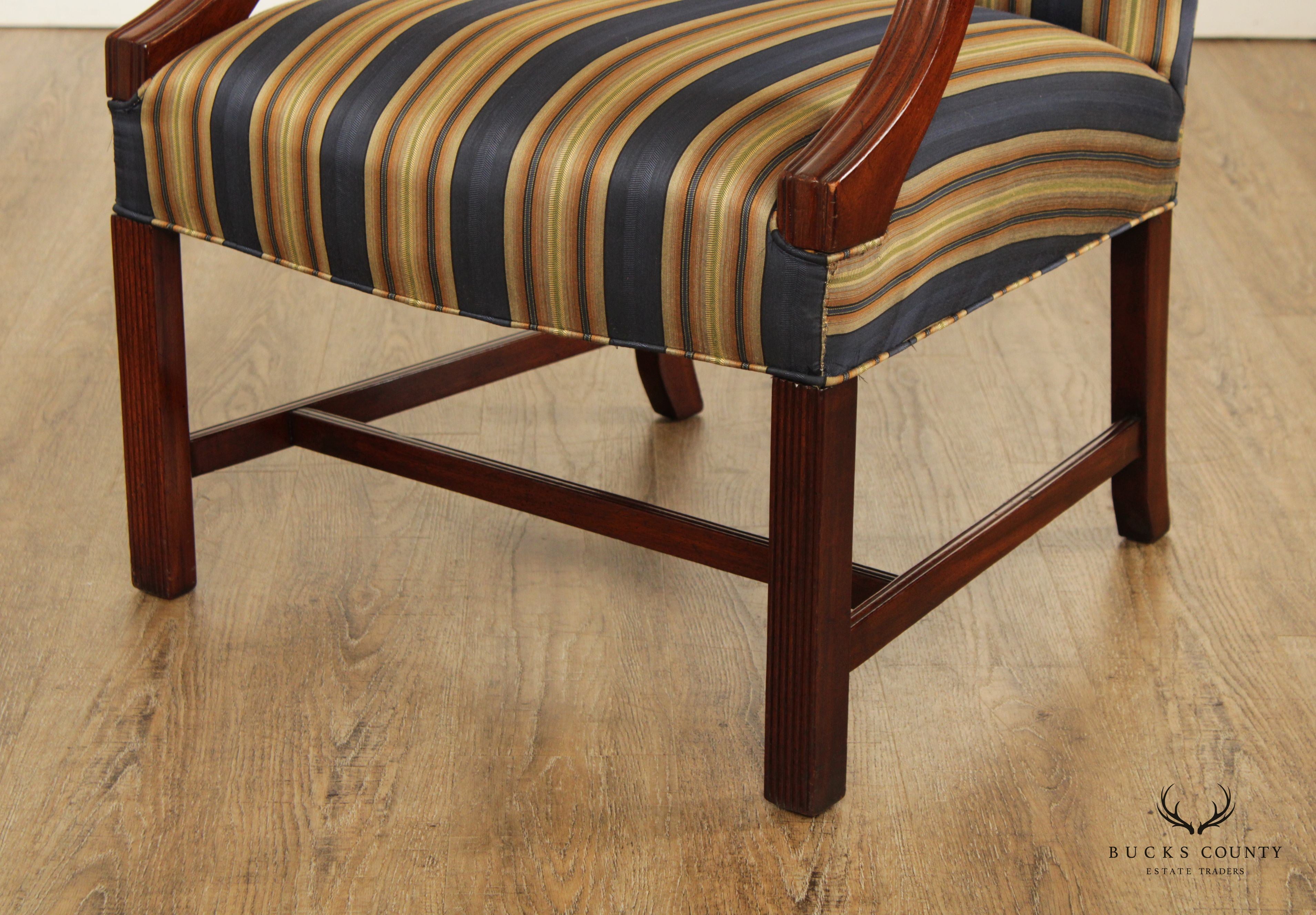 Chippendale Style Mahogany Custom Upholstered Library Arm Chair