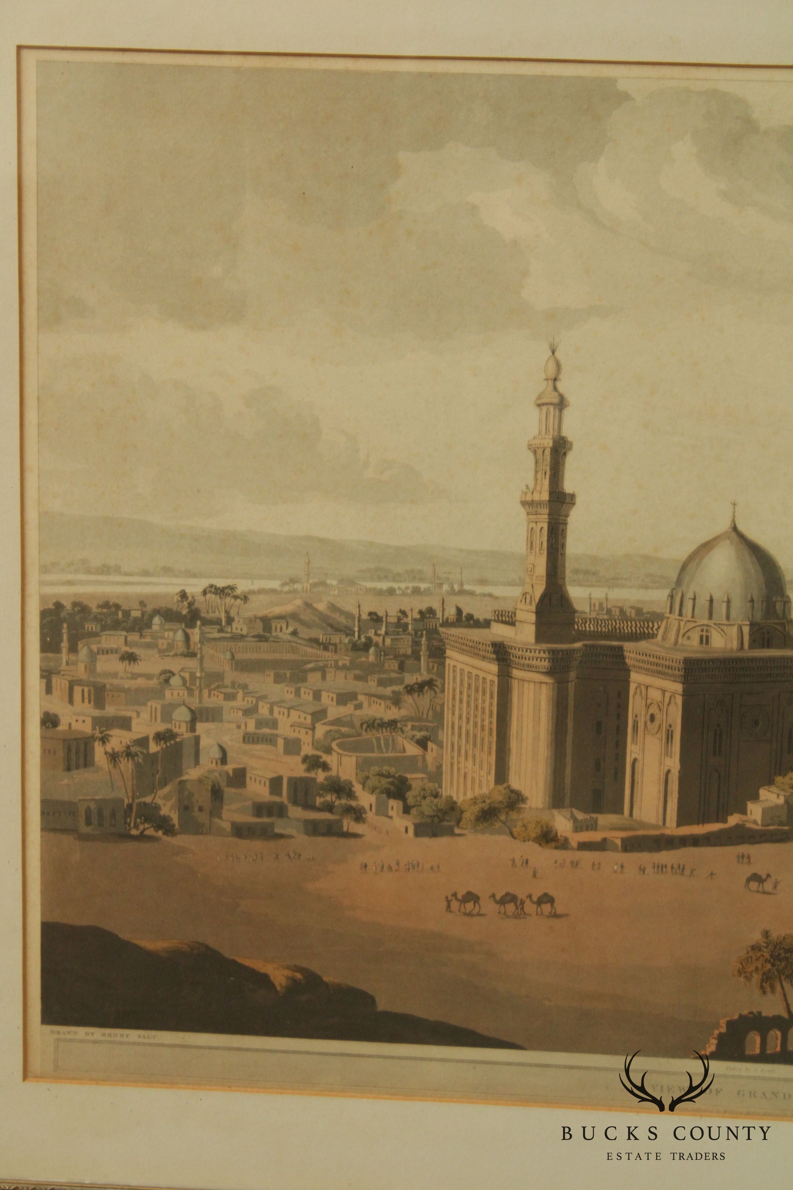 Henry Salt 'The Pyramids at Cairo', 'View of Grand Cairo' 2 Hand Colored Engravings