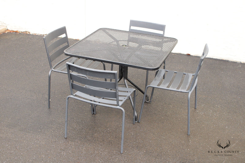 Woodard 'Metro' Wrought Iron Outdoor Dining Table and Four Chairs Patio Set