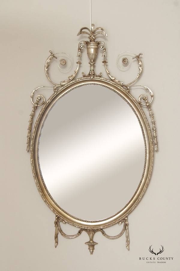 Adams Style Silver Leaf Oval Wall Mirror