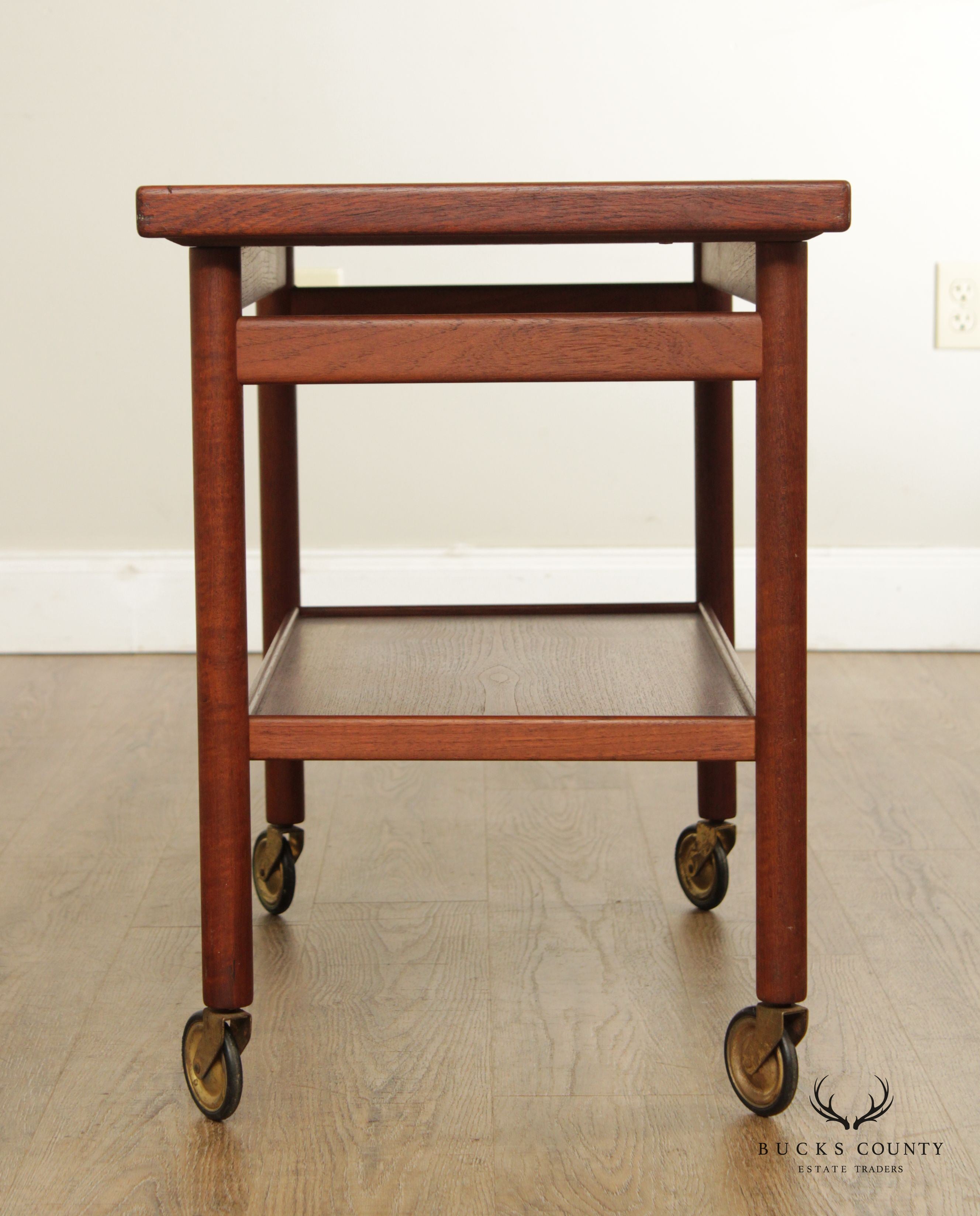 Kurt Ostervig Mid Century Danish Modern Teak Expandable Two Tier Bar Cart