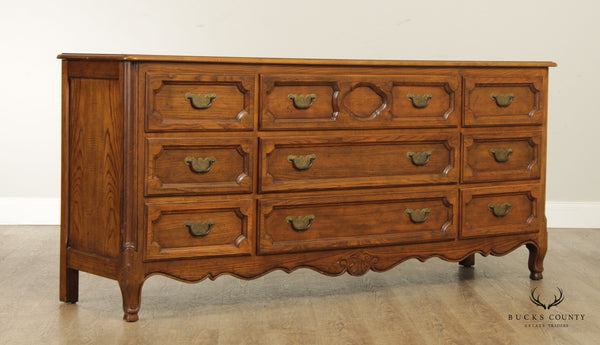 Baker Furniture Vintage French Louis XV Style Oak And Burl Walnut Triple Dresser