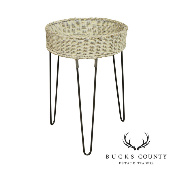 Round Wicker Planter Table With Hairpin Legs