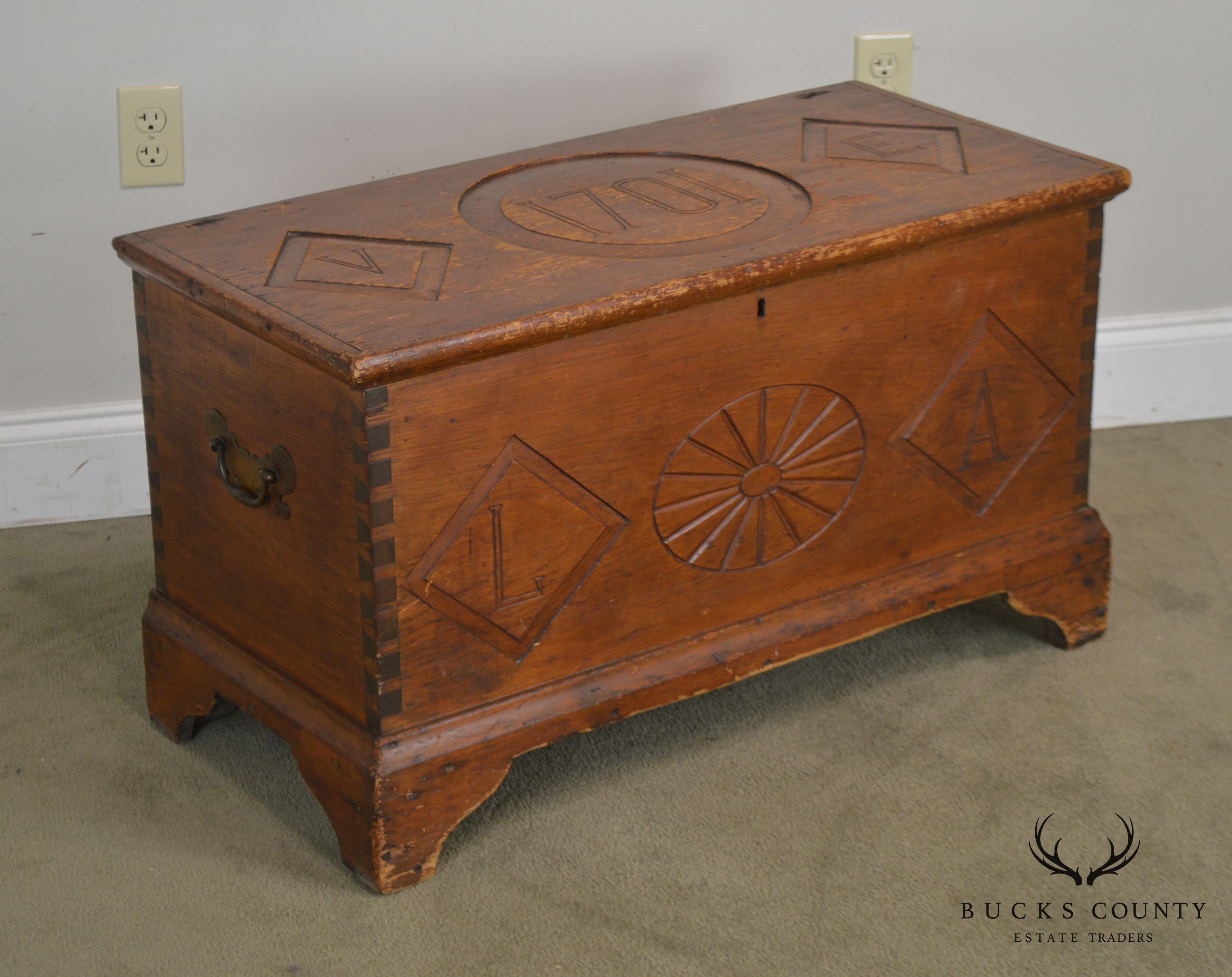 Antique 1701 Monogrammed Carved Dutch Blanket Chest