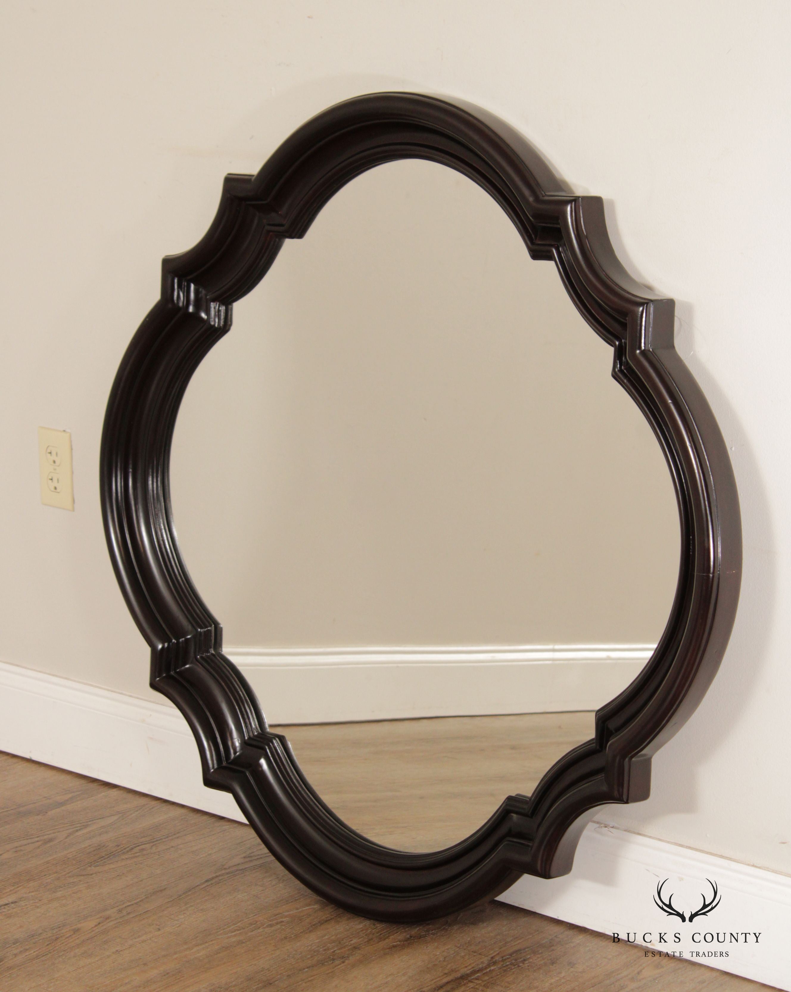 Vintage Quatrefoil Carved Wood Frame Wall Mirror