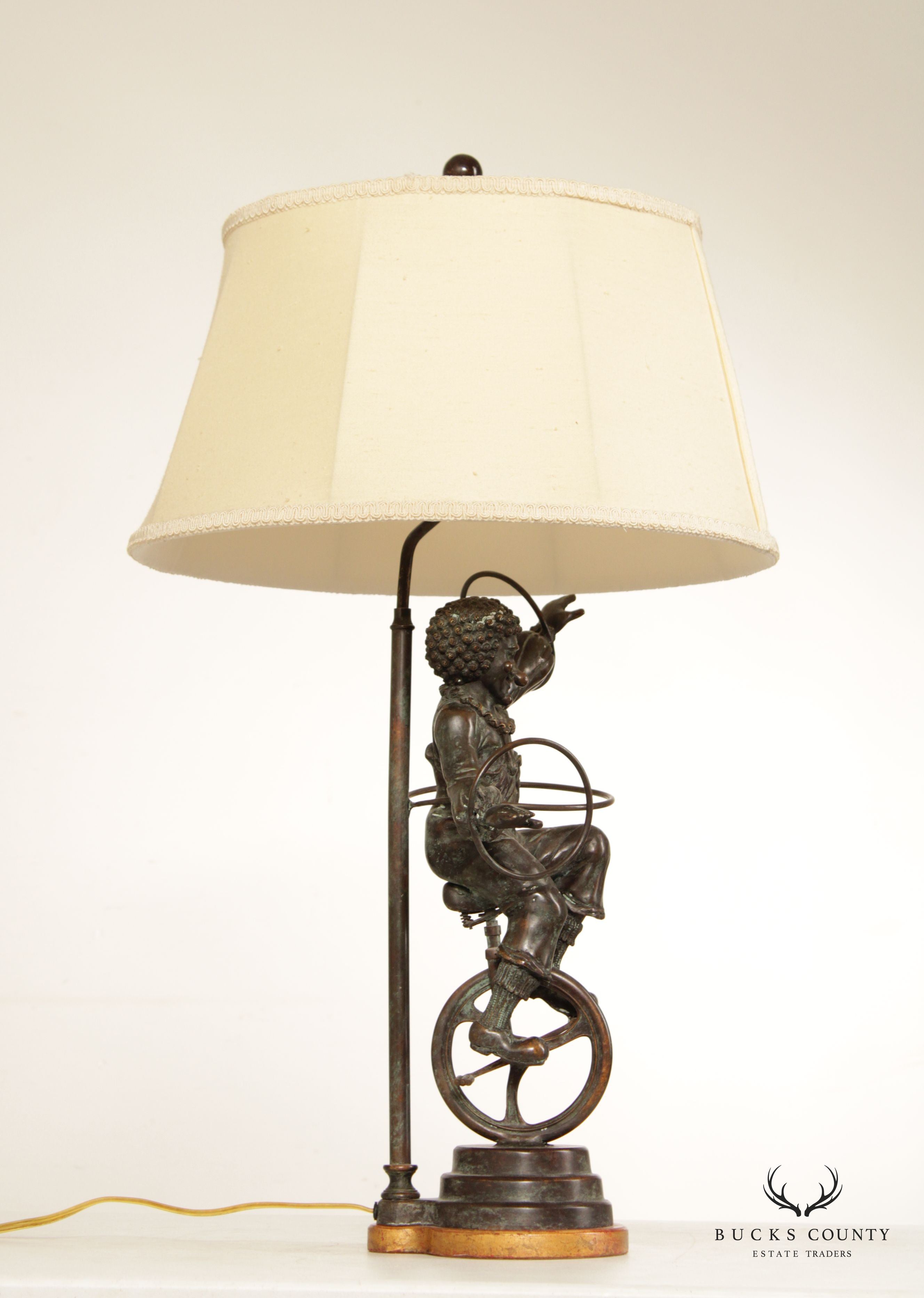 Bronze Unicycle Clown Table Lamp