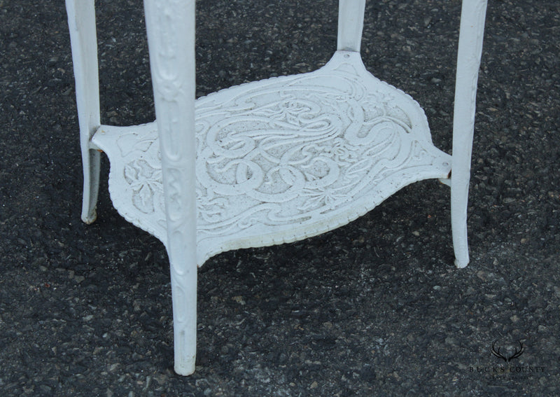 Art Nouveau Style Vintage Pair Cast Iron Patio Side Tables