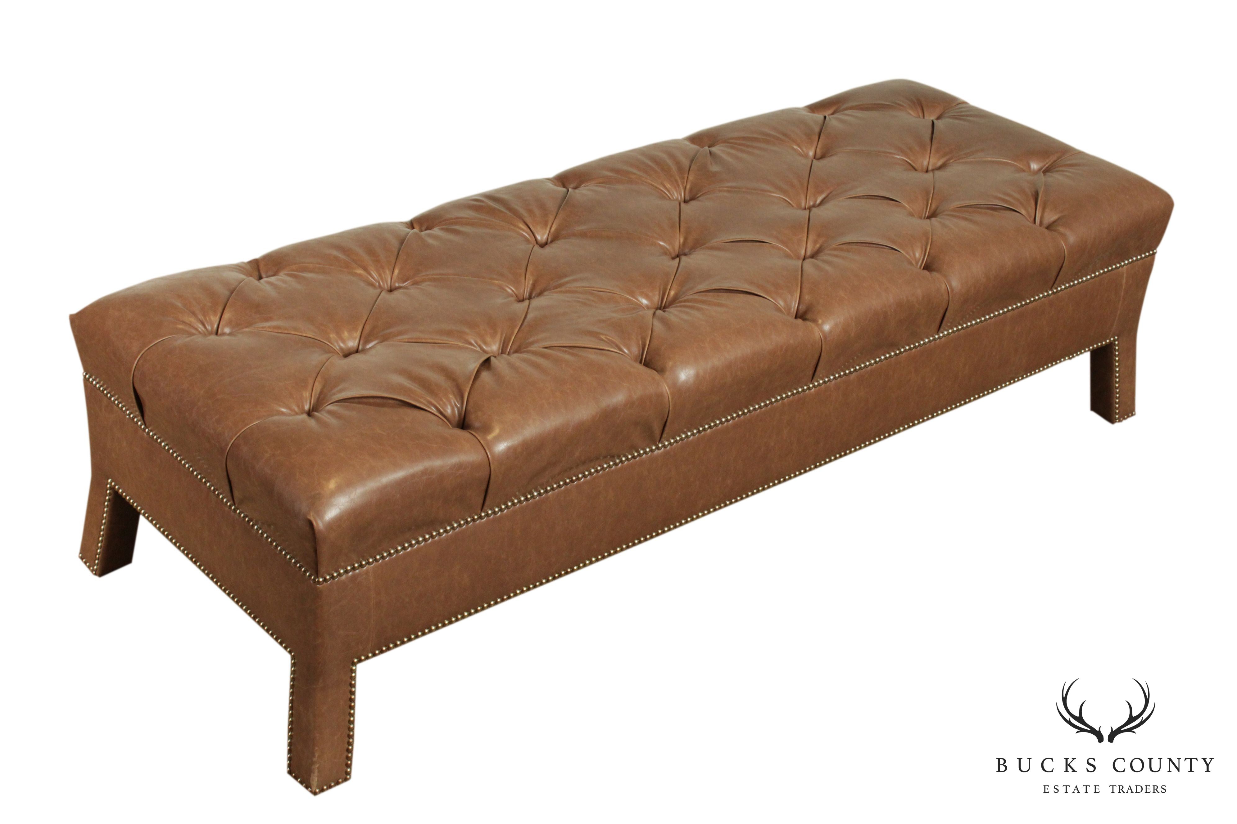 Custom Quality Brown Leather Tufted Long Bench