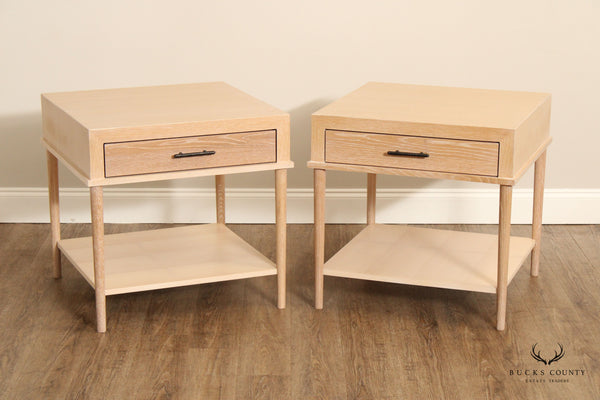 Modern Pair of Cerused Oak One-Drawer Side Table Nightstands