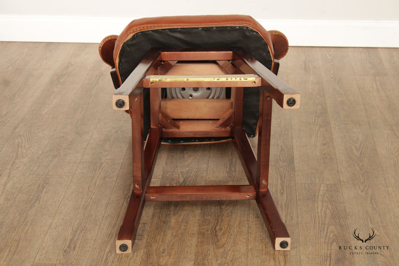 Traditional Pair Leather Upholstered Swivel Bar Stools