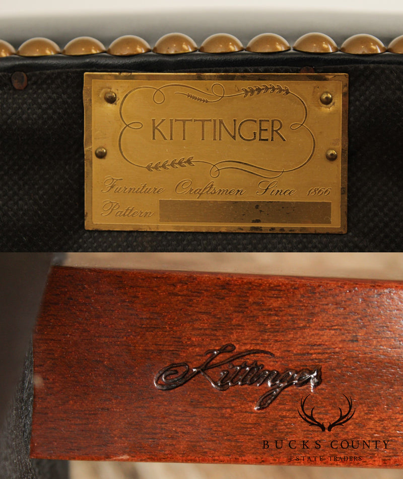 Kittinger Mahogany & Tufted Black Leather Office Armchair