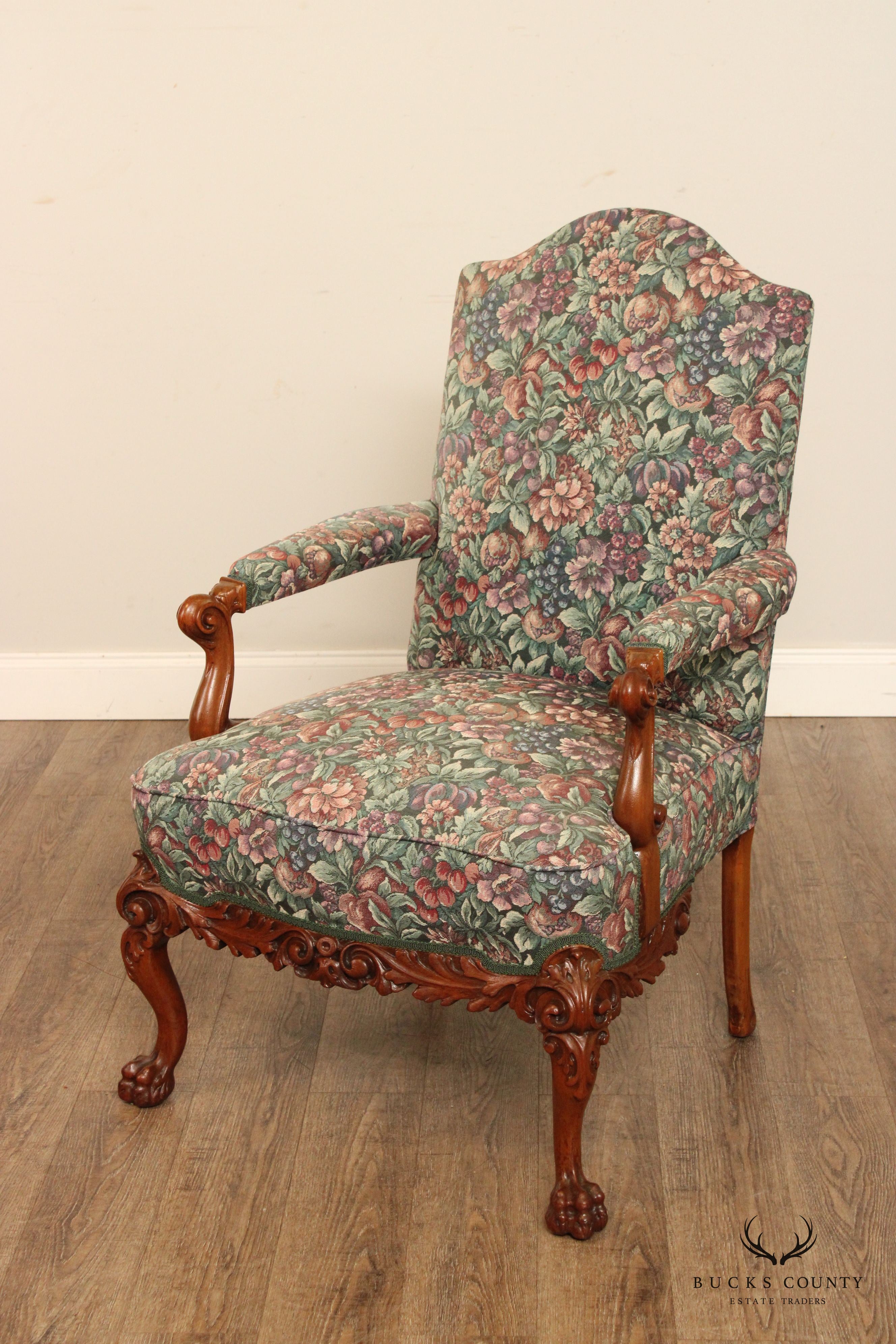 Georgian Style Carved Mahogany Library Armchair