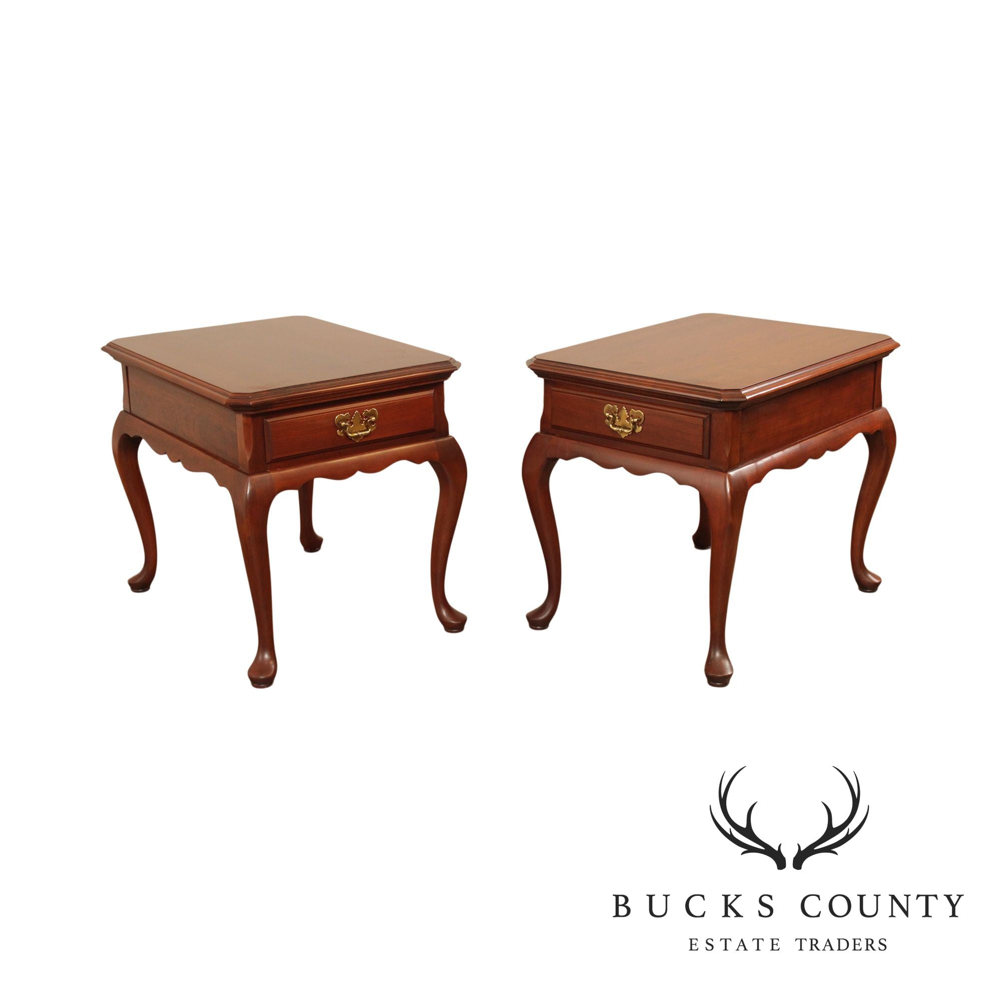 Harden Brandywine Cherry Pair Queen Anne One Drawer Side Tables