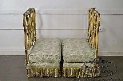 Antique Italian Painted & Upholstered Pair of Foyer Settees Benches