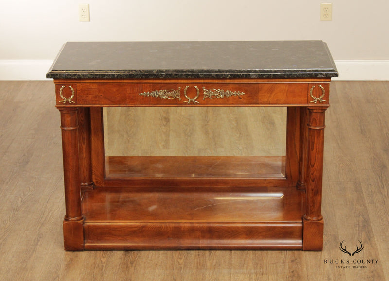 Henredon French Empire Style Burl Wood Marble Top Console