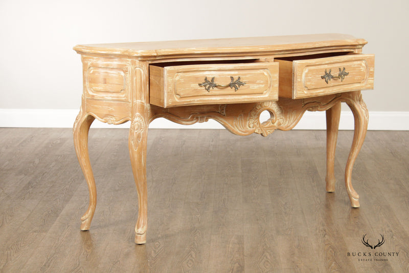 French Louis XV Style White Washed Two-Drawer Console Table