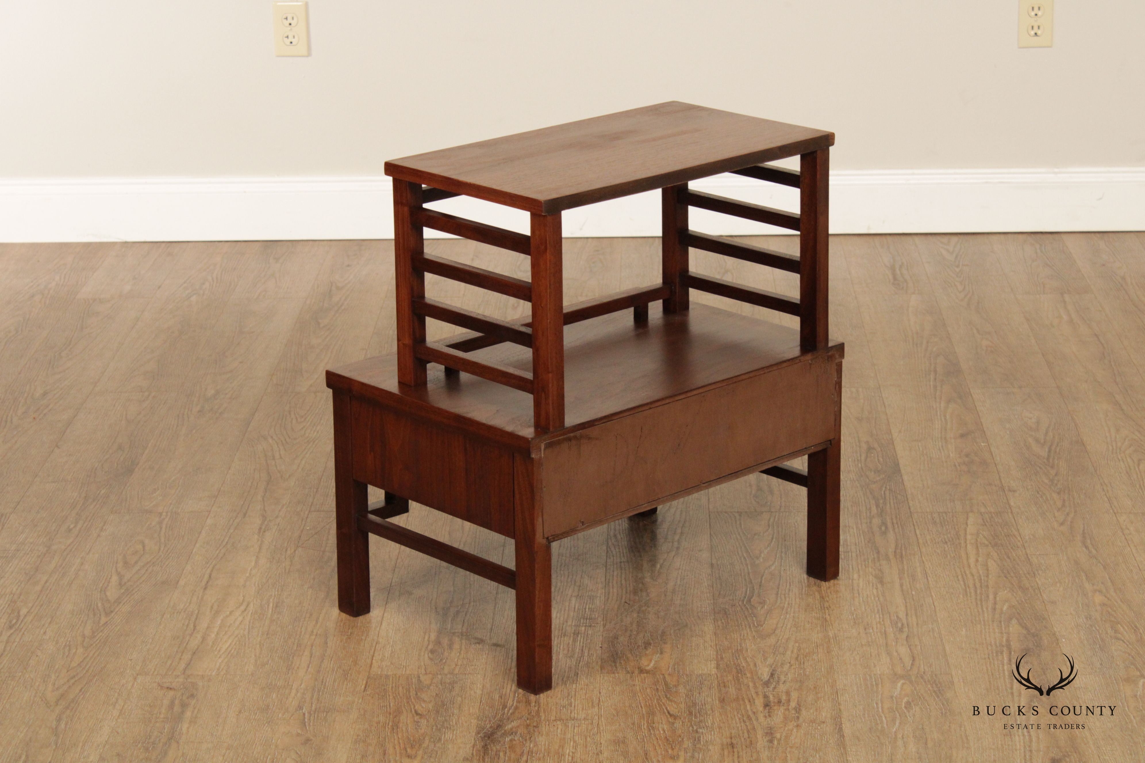 Mid Century Modern Vintage Walnut Asian Inspired Pair of Nightstands