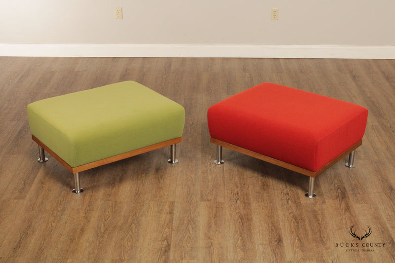 Mid Century Modern Style Pair of Upholstered Ottomans