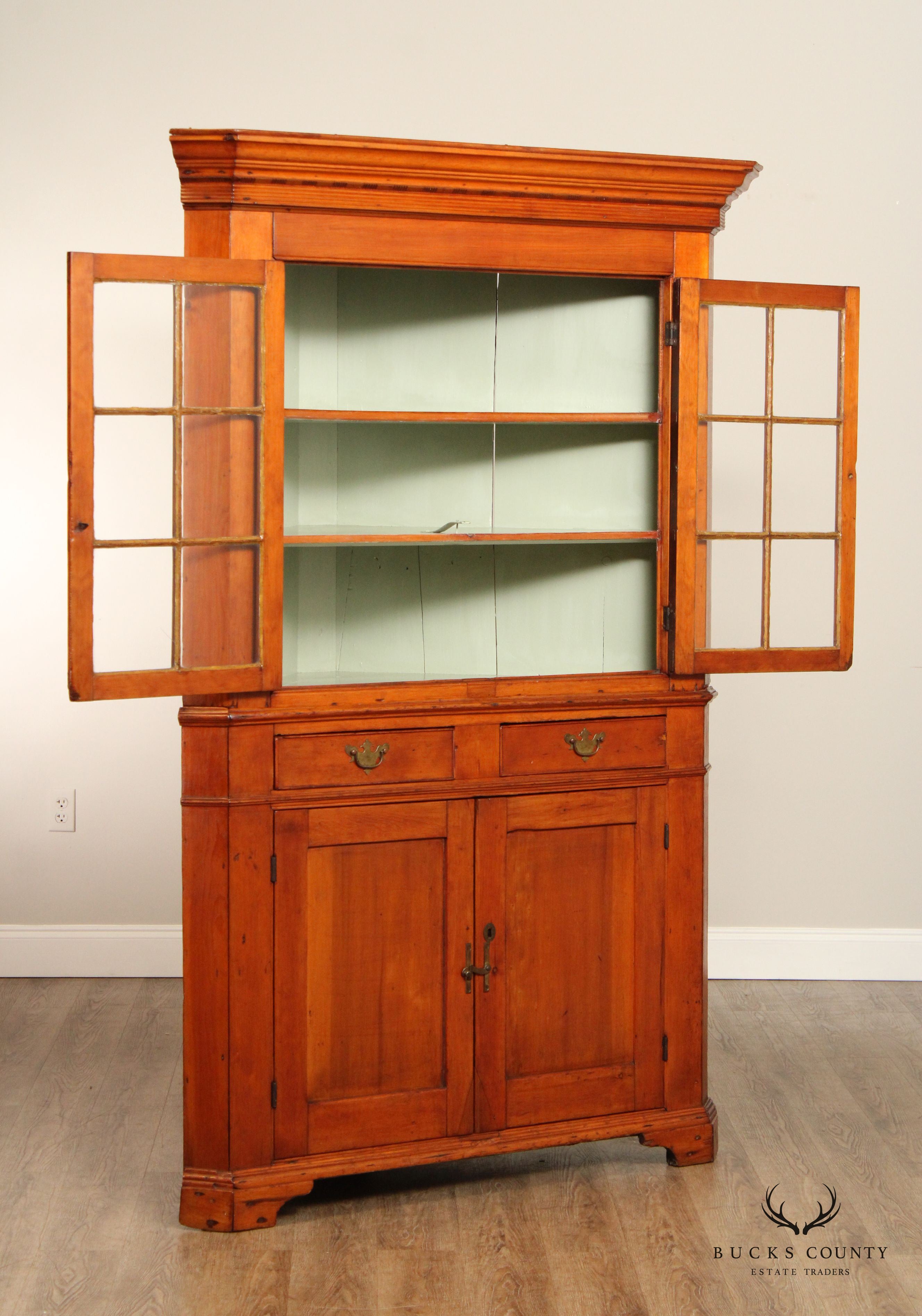 Antique American Chippendale Farmhouse Style Cherry Corner Cabinet